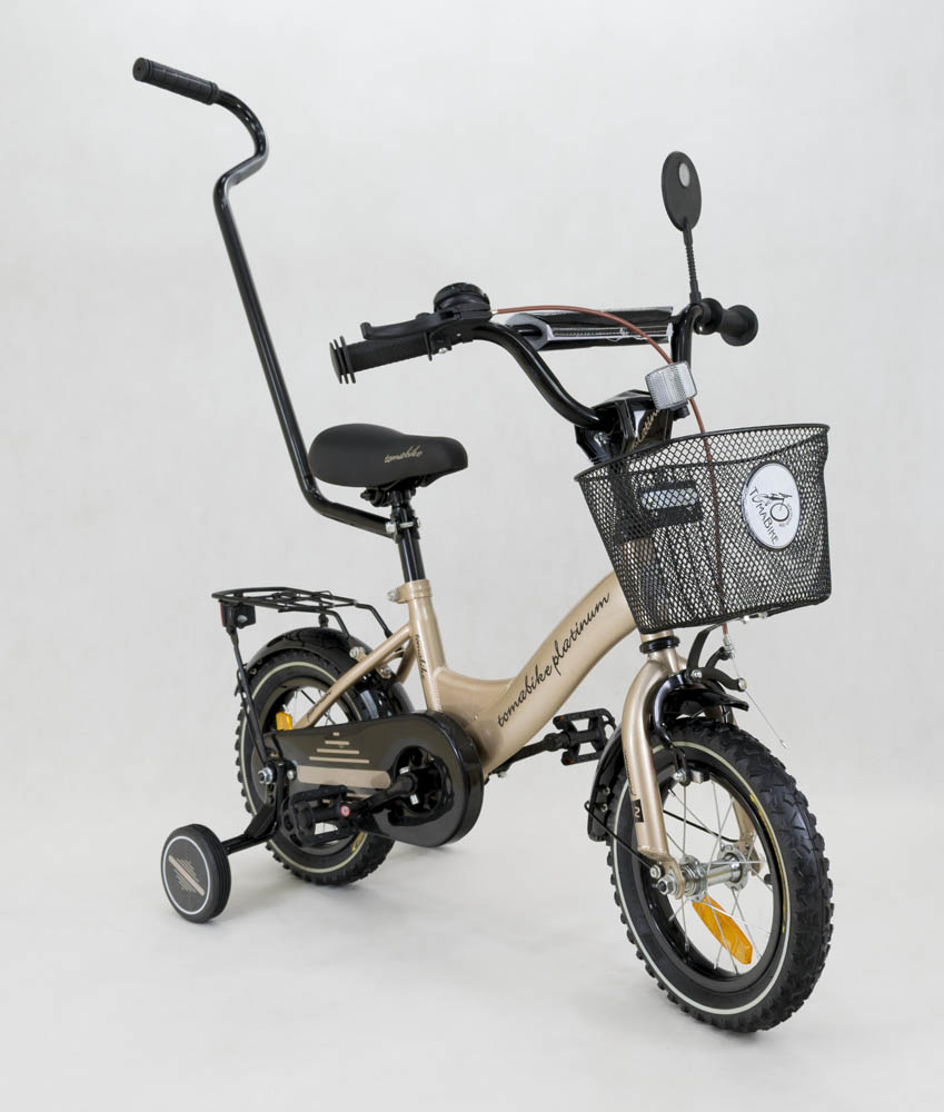 Rower dziecięcy BMX 12 cali z prowadnikiem złotoczarny RUNO BABY