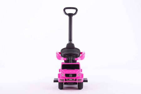 Jeździk z prowadnikiem na gumowych kołach i eko-skórzanym siedzeniem -MERCEDES-BENZ G 350 (licencja) - RÓŻOWY + rejestracja