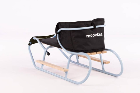 Zestaw Sanki metalowe z oparciem i podnóżkiem + materacyk z odblaskiem - BABY BLUE