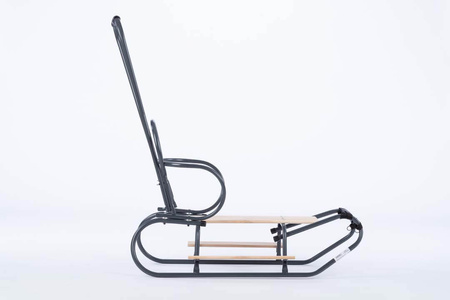 Sanki Polskie metalowe z ponóżkami oraz oparciem i popychaczem + materacyk z ODBLASKIEM - GRAFITOWE