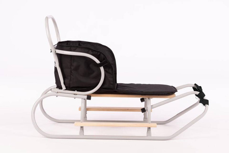 Zestaw Sanki Polskie metalowe z ponóżkami oraz oparciem i popychaczem - JANY SZARY + materacyk czarny z ODBLASKIEM