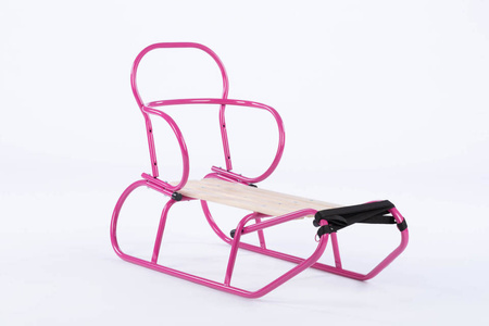Polskie sanki metalowe TO-MA RÓŻOWE w zestawie z CZARNYM materacykiem