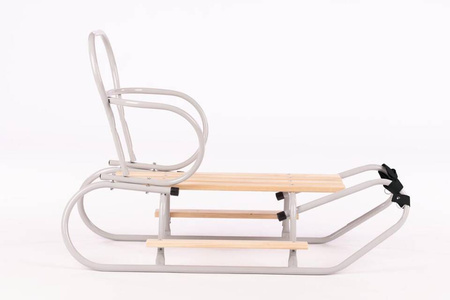 Zestaw Sanki Polskie metalowe z ponóżkami oraz oparciem i popychaczem - JANY SZARY + materacyk czarny z ODBLASKIEM