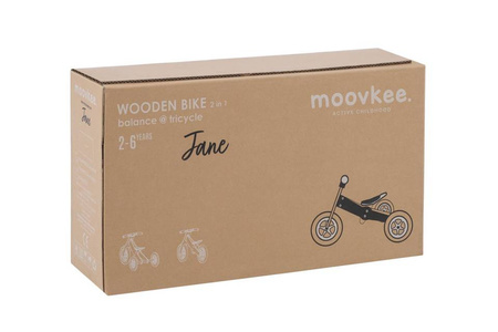 Rowerek trójkołowy/biegowy drewniany JANE 2w1 - NATURAL WOOD & SWEET PINK