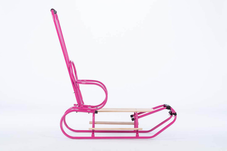 Zestaw Sanki Polskie metalowe z ponóżkami oraz oparciem i popychaczem - RÓŻOWE + materacyk czarny