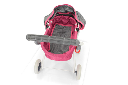 Wózek głęboki dla lalek LENA - RÓŻOWY / SZARY MELANŻ