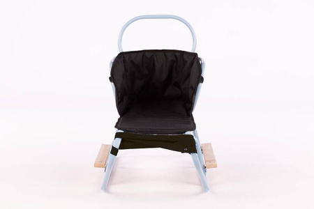 Zestaw Sanki Polskie metalowe z ponóżkami oraz oparciem i popychaczem - BABY BLUE + materacyk czarny z ODBLASKIEM