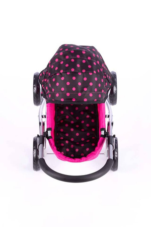 Wózek głęboki SUSIE dla lalek - BLACK and PINK DOTS
