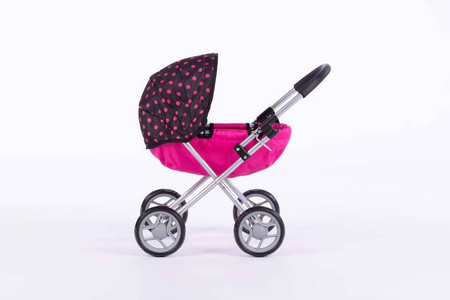 Wózek głęboki SUSIE dla lalek - BLACK and PINK DOTS