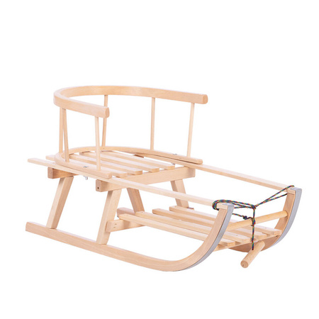 Zestaw Drewniane sanki TO-MA BUKOWE "Maluch" z oparciem + sznurek z uchwytem + materacyk do sanek w kolorze czarnym + popychacz