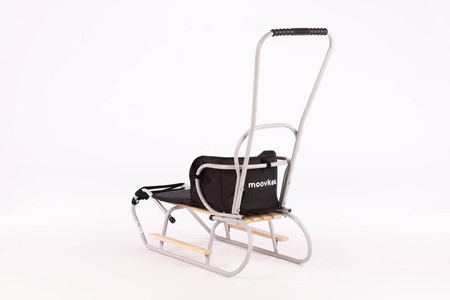 Zestaw Sanki Polskie metalowe z ponóżkami oraz oparciem i popychaczem - JANY SZARY + materacyk czarny z ODBLASKIEM