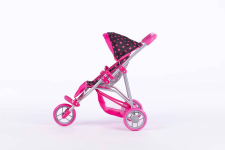 Wózek dla lalki spacerówka - KATE - BLACK and PINK DOTS