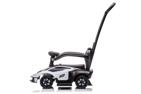 Jeździk z prowadnikiem LAMBORGINI (na licencji) gumowe koła - BIAŁY + rejestracja