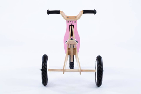 Rowerek trójkołowy/biegowy drewniany JANE 2w1 - NATURAL WOOD & SWEET PINK