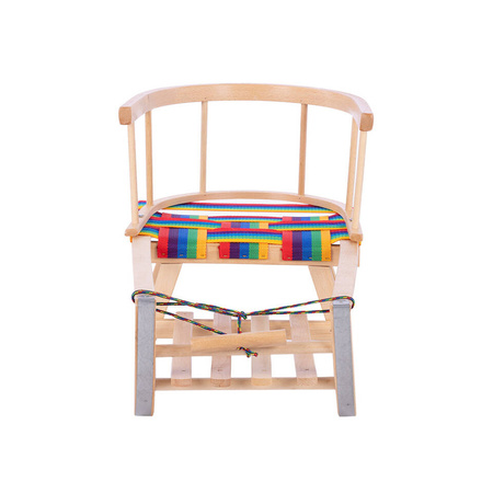 Zestaw Drewniane sanki BUKOWE "Maluch" z oparciem i siedzeniem parcianym + sznurek z uchwytem +popychacz + materacyk