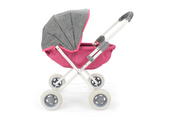 Wózek głęboki dla lalek LENA - RÓŻOWY / SZARY MELANŻ