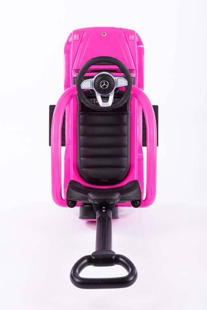 Jeździk z prowadnikiem na gumowych kołach i eko-skórzanym siedzeniem -MERCEDES-BENZ G 350 (licencja) - RÓŻOWY + rejestracja