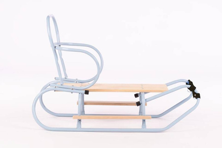 Zestaw Sanki Polskie metalowe z ponóżkami oraz oparciem i popychaczem - BABY BLUE + materacyk czarny z ODBLASKIEM