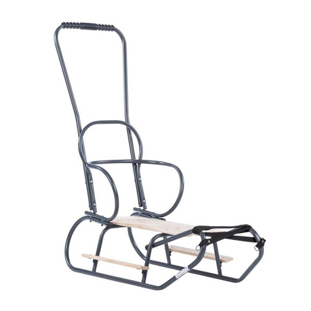 Sanki Polskie metalowe z ponóżkami oraz oparciem i popychaczem + materacyk z ODBLASKIEM - GRAFITOWE