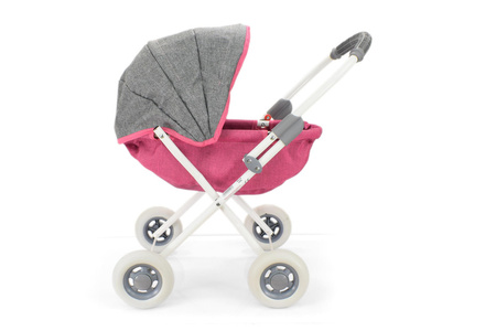 Wózek głęboki dla lalek LENA - RÓŻOWY / SZARY MELANŻ