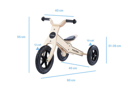 Rowerek trójkołowy/biegowy drewniany JANE 2w1 - NATURAL WOOD