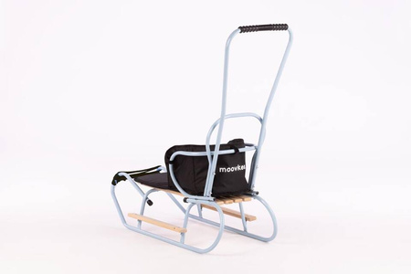 Zestaw Sanki Polskie metalowe z ponóżkami oraz oparciem i popychaczem - BABY BLUE + materacyk czarny z ODBLASKIEM