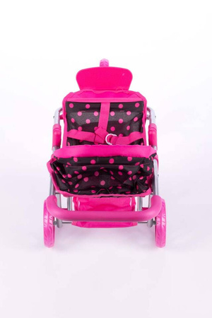 Wózek dla lalki spacerówka - KATE - BLACK and PINK DOTS