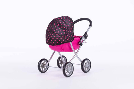 Wózek głęboki SUSIE dla lalek - BLACK and PINK DOTS