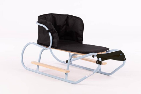 Zestaw Sanki metalowe z oparciem i podnóżkiem + materacyk z odblaskiem - BABY BLUE