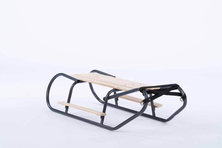 Sanki Polskie metalowe z ponóżkami oraz oparciem i popychaczem + materacyk z ODBLASKIEM - GRAFITOWE