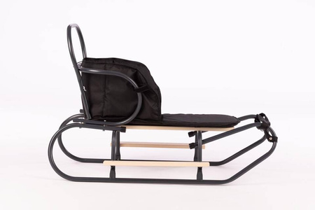 Sanki Polskie metalowe z ponóżkami oraz oparciem i popychaczem + materacyk z ODBLASKIEM - GRAFITOWE