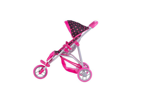 Wózek dla lalki spacerówka - KATE - BLACK and PINK DOTS