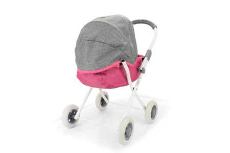 Wózek głęboki dla lalek LENA - RÓŻOWY / SZARY MELANŻ