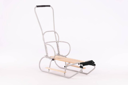 Zestaw Sanki Polskie metalowe z ponóżkami oraz oparciem i popychaczem - JANY SZARY + materacyk czarny z ODBLASKIEM