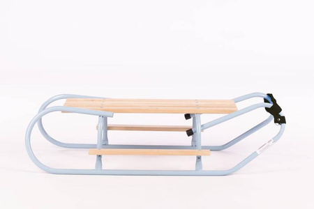 Zestaw Sanki metalowe z oparciem i podnóżkiem + materacyk z odblaskiem - BABY BLUE