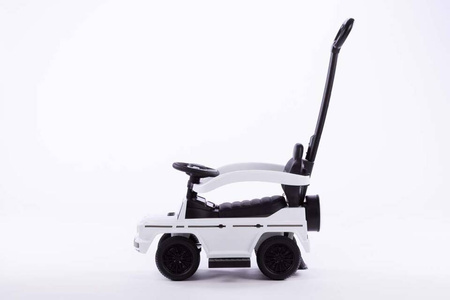 Jeździk z prowadnikiem na gumowych kołach i eko-skórzanym siedzeniem -MERCEDES-BENZ G 350 (licencja) - BIAŁY + rejestracja