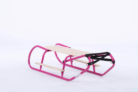 Zestaw Sanki Polskie metalowe z ponóżkami oraz oparciem i popychaczem - RÓŻOWE + materacyk czarny