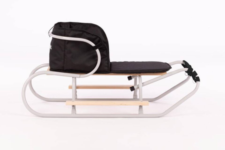 Zestaw Sanki metalowe z oparciem i podnóżkiem + materacyk z odblaskiem - JASNY SZARY