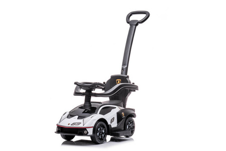 Jeździk z prowadnikiem LAMBORGINI (na licencji) gumowe koła - BIAŁY + rejestracja