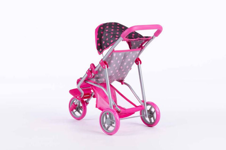 Wózek dla lalki spacerówka - KATE - BLACK and PINK DOTS