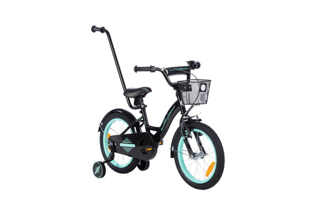 Rower dziecięcy TOMABIKE BMX 16 cali z prowadnikiem PLATINUM XXV - CZARNY / TURKUSOWY