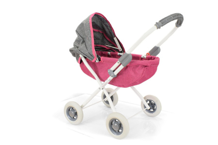 Wózek głęboki dla lalek LENA - RÓŻOWY / SZARY MELANŻ