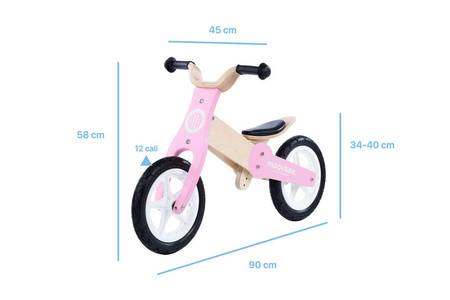 Rowerek trójkołowy/biegowy drewniany JANE 2w1 - NATURAL WOOD & SWEET PINK