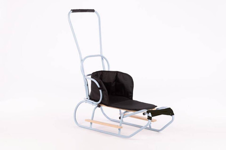 Zestaw Sanki Polskie metalowe z ponóżkami oraz oparciem i popychaczem - BABY BLUE + materacyk czarny z ODBLASKIEM