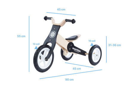 Rowerek trójkołowy/biegowy drewniany JANE 2w1 - NATURAL WOOD & NICE BLACK