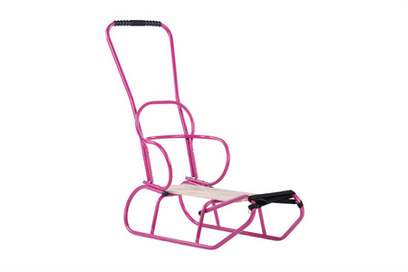 Polskie sanki metalowe TO-MA RÓŻOWE w zestawie z CZARNYM materacykiem