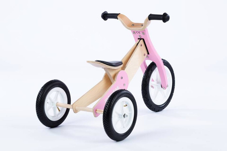 Rowerek trójkołowy/biegowy drewniany JANE 2w1 - NATURAL WOOD & SWEET PINK