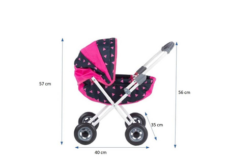 Wózek głęboki dla lalek LENA - RÓŻOWY / SZARY MELANŻ