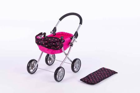 Wózek głęboki SUSIE dla lalek - BLACK and PINK DOTS
