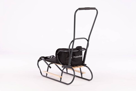 Sanki Polskie metalowe z ponóżkami oraz oparciem i popychaczem + materacyk z ODBLASKIEM - GRAFITOWE